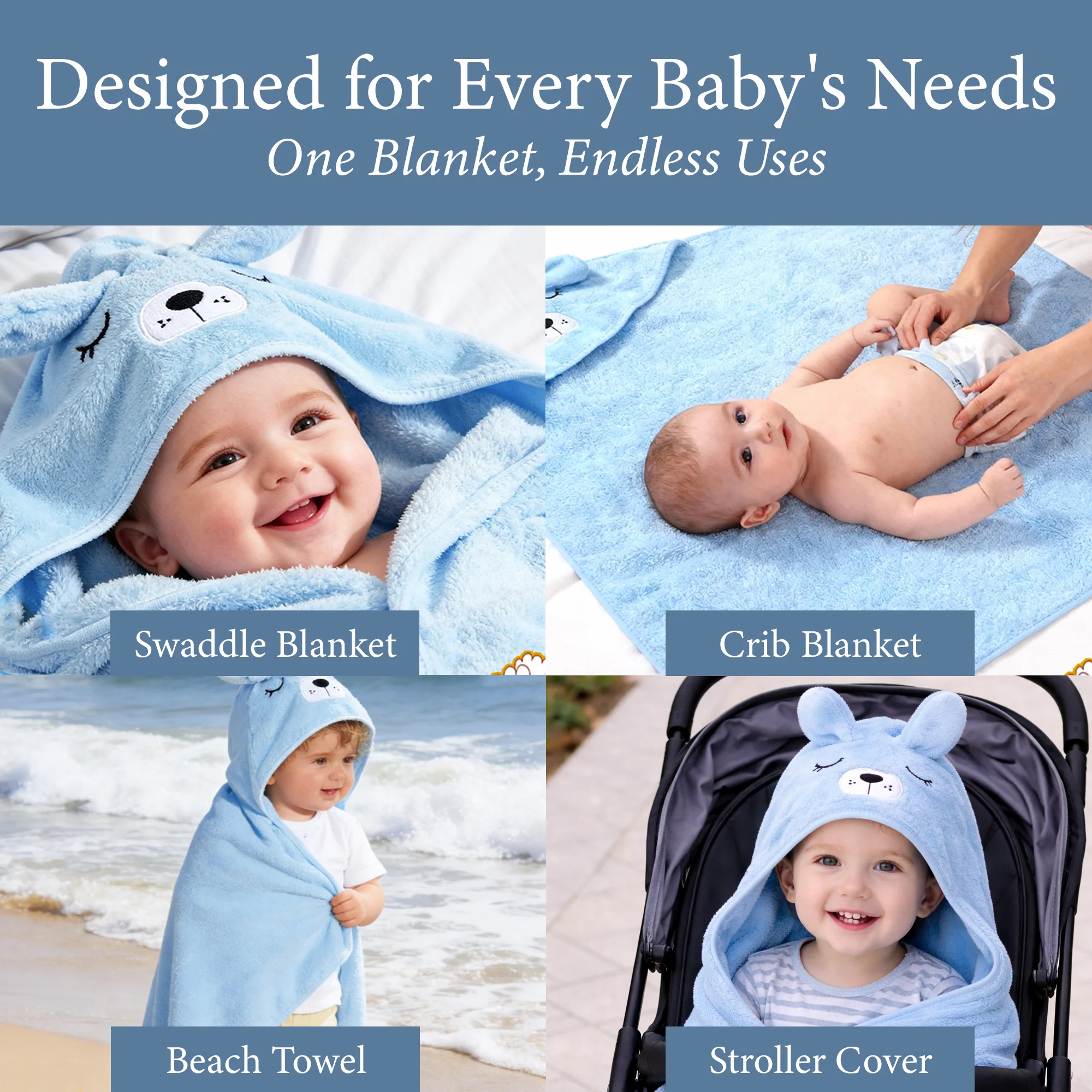 Hooded Bath Towel - Light Blue Dog - Image 5