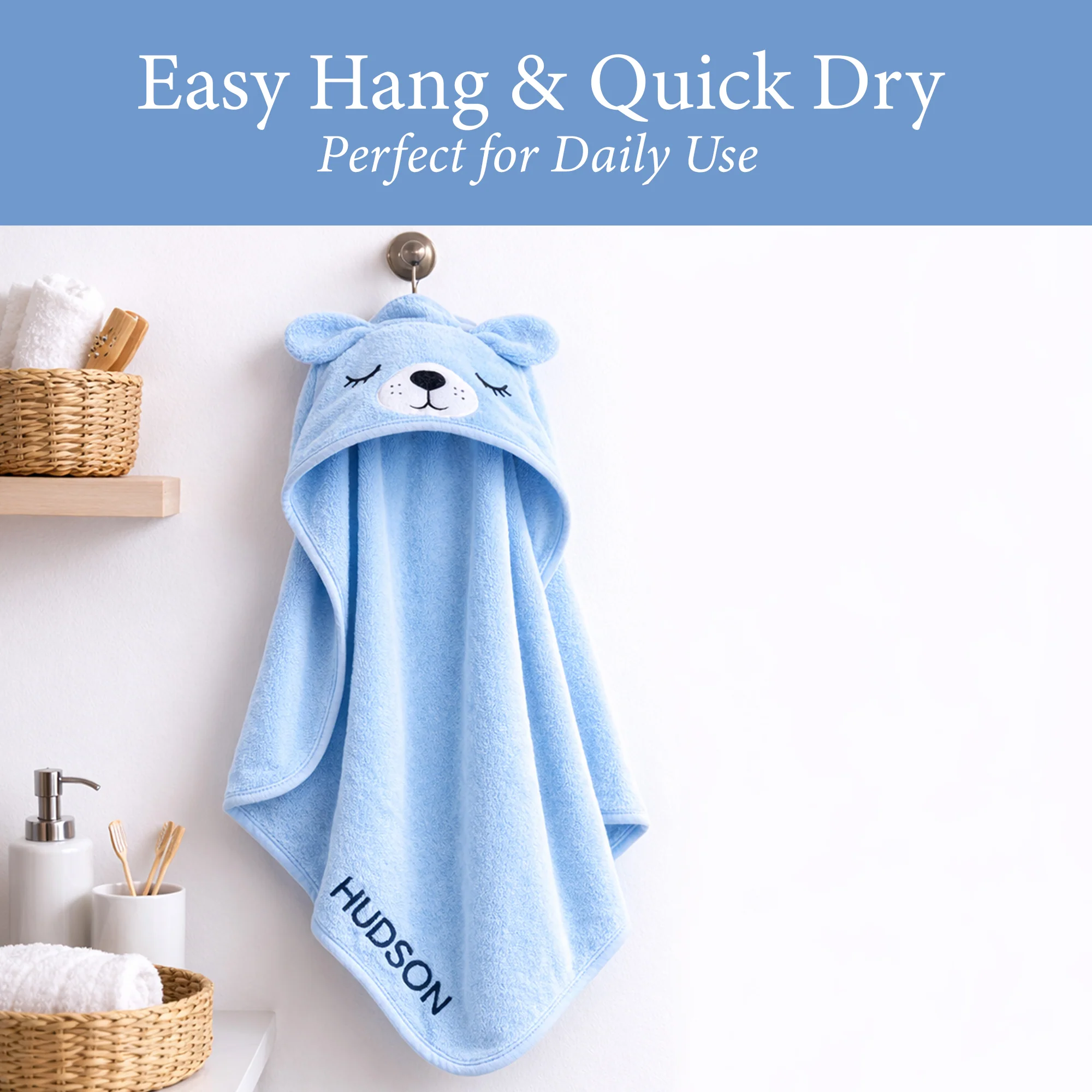 Hooded Bath Towel - Light Blue Dog - Image 6