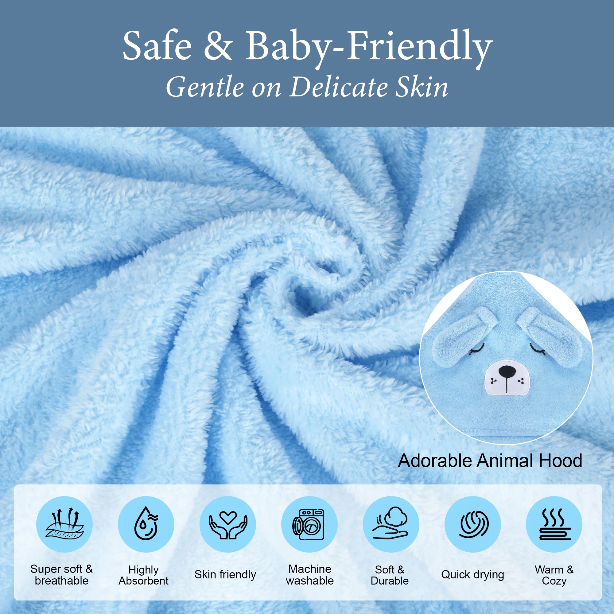 Hooded Bath Towel - Light Blue Dog - Image 7