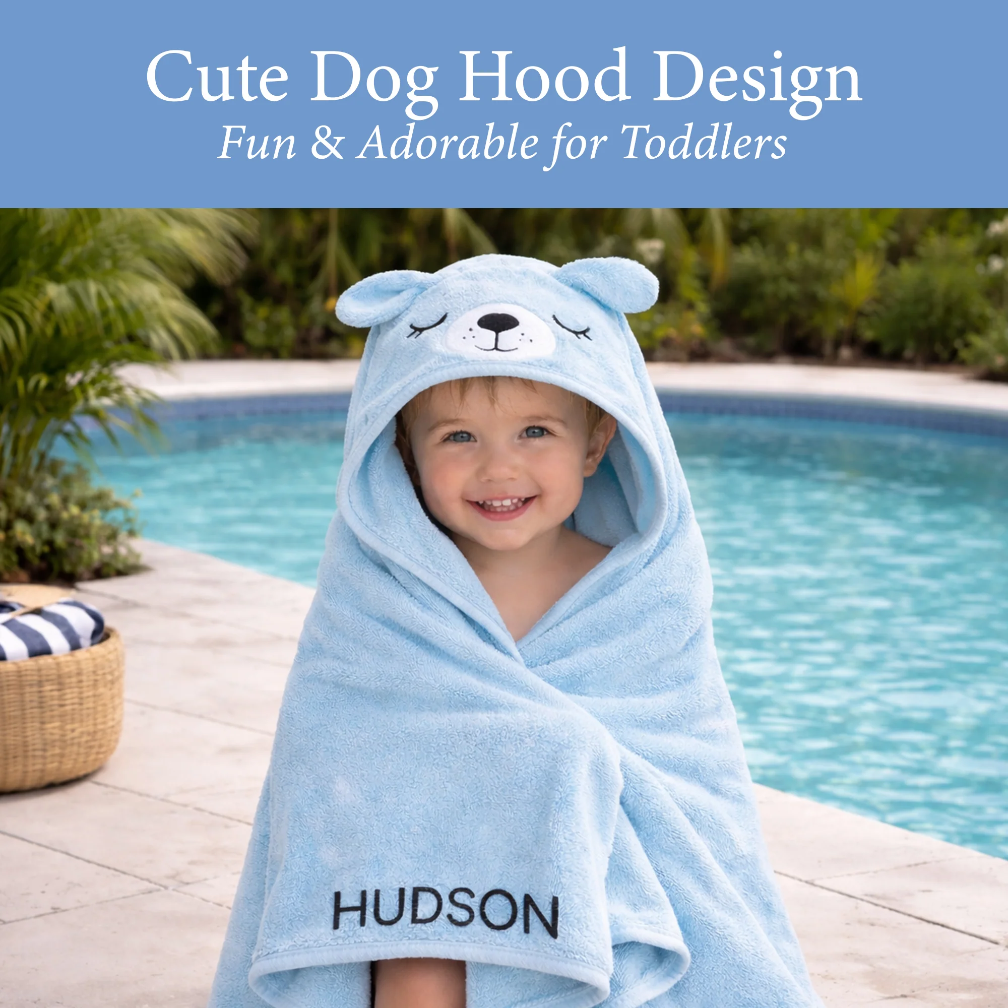 Hooded Bath Towel - Light Blue Dog - Image 8