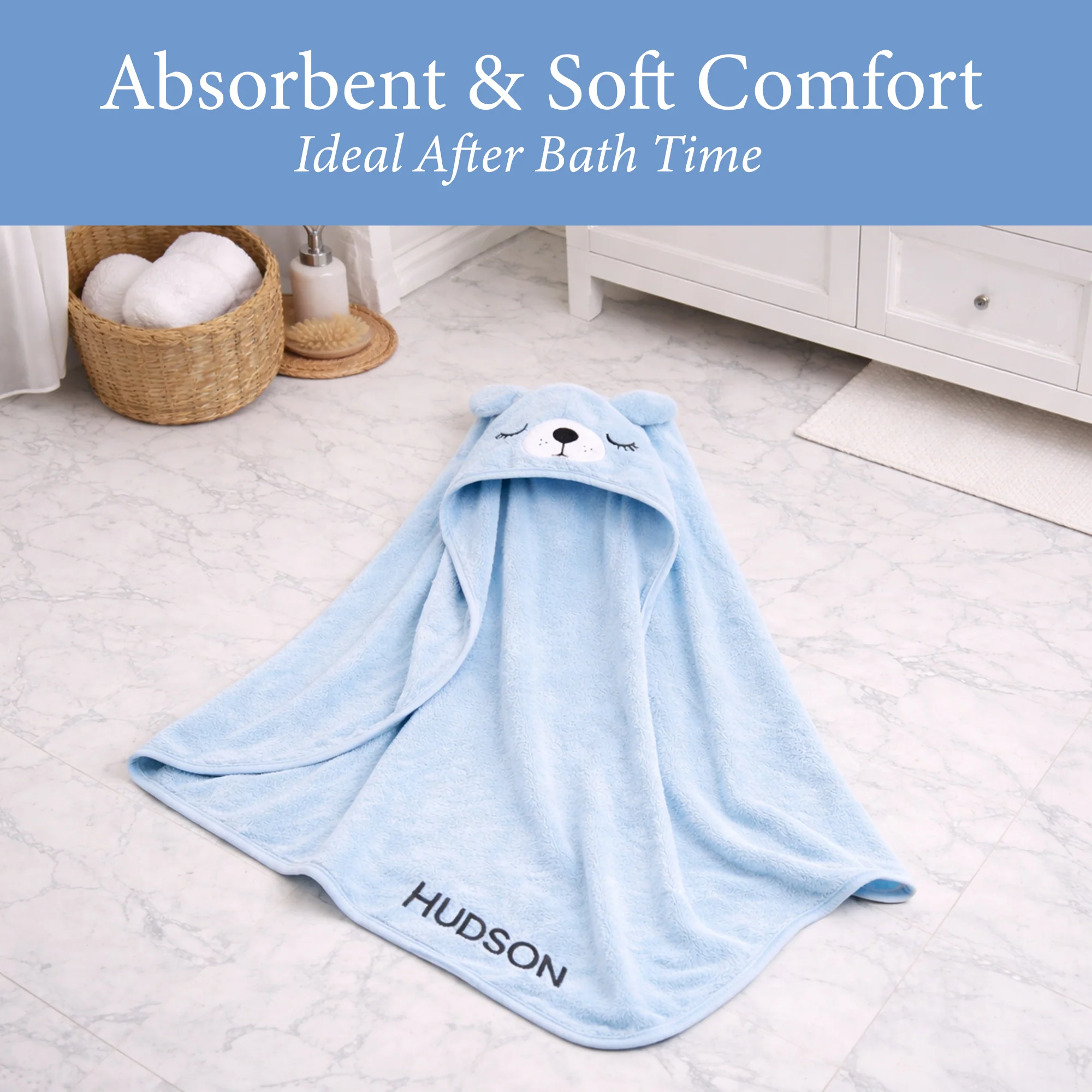 Hooded Bath Towel - Light Blue Dog - Image 9