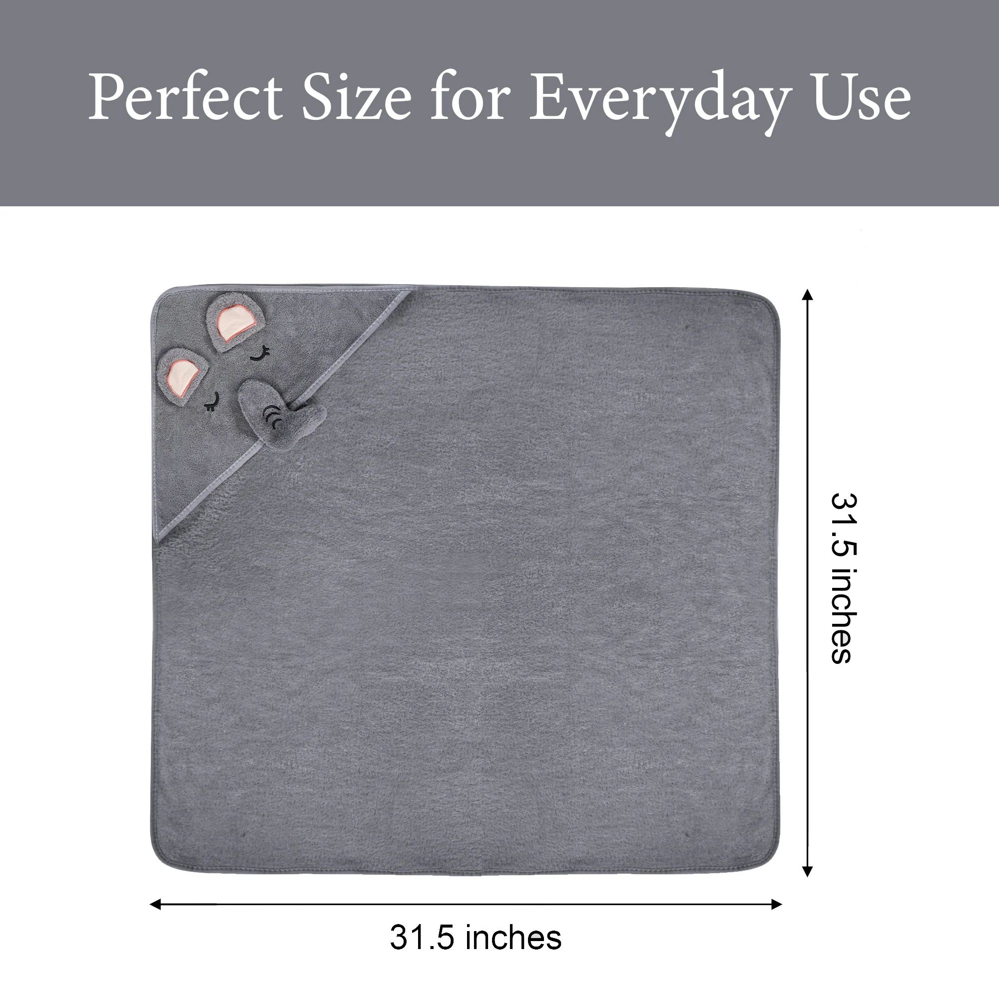 Hooded Bath Towel - Grey Elephant - Image 3