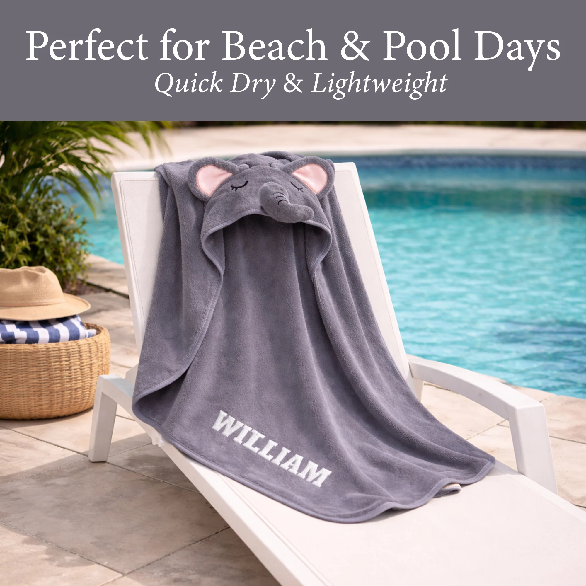 Hooded Bath Towel - Grey Elephant - Image 4