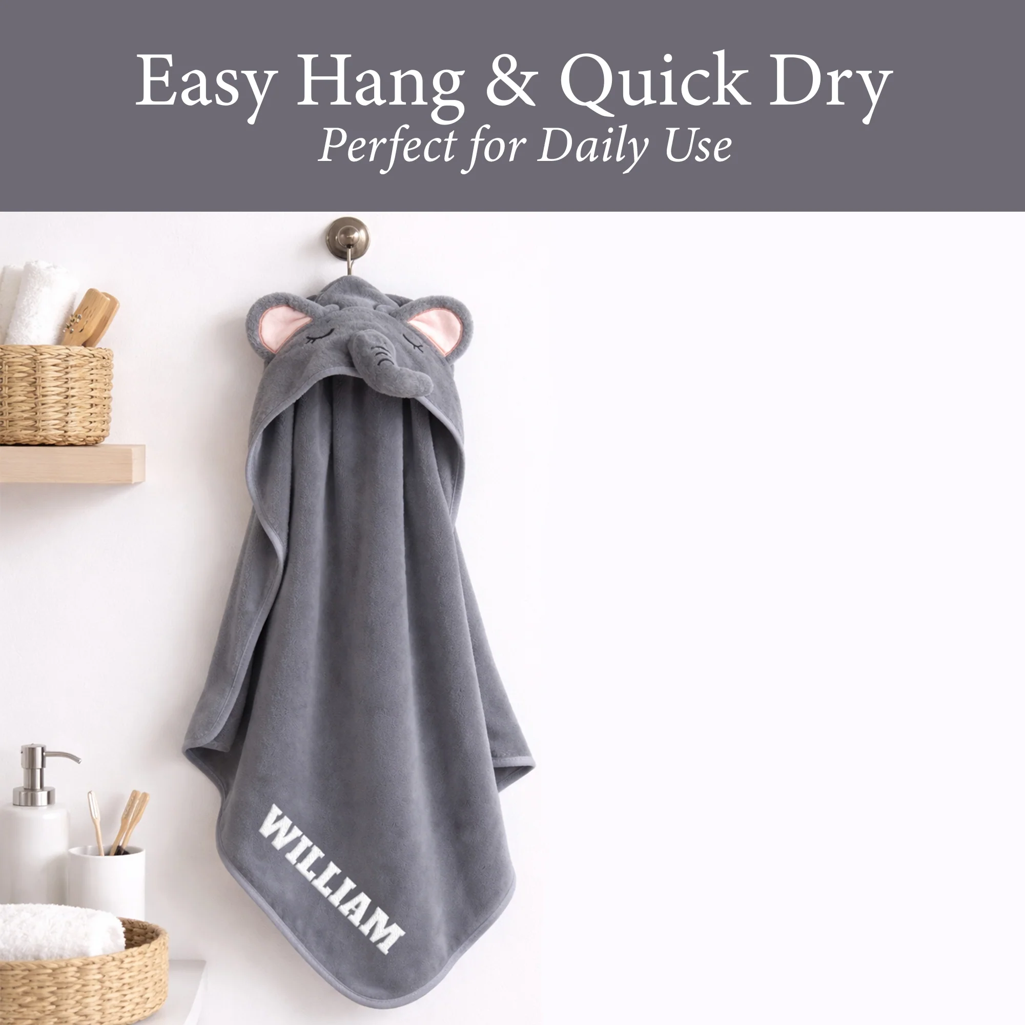 Hooded Bath Towel - Grey Elephant - Image 6