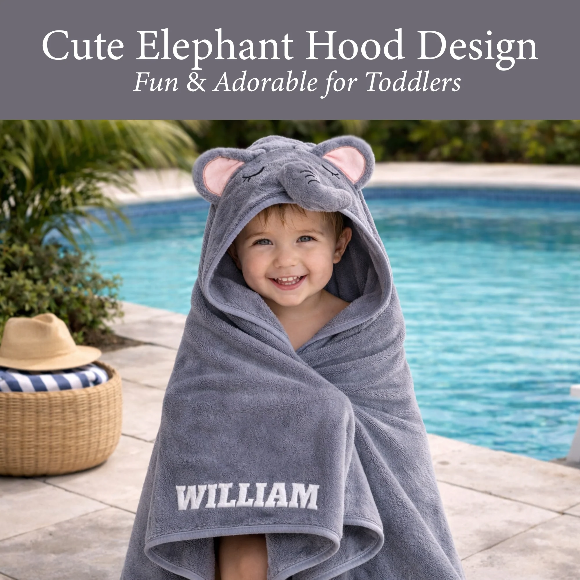 Hooded Bath Towel - Grey Elephant - Image 8