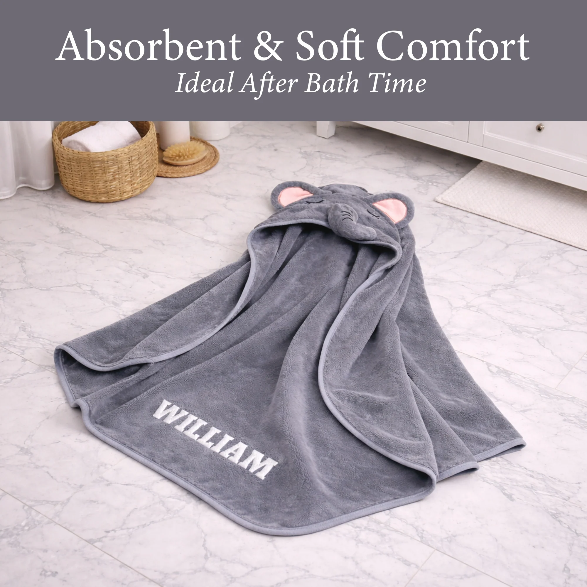 Hooded Bath Towel - Grey Elephant - Image 9